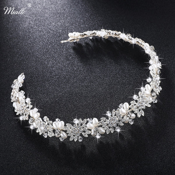 Clear Crystal Bridal Hair Vine Pearls Wedding Jewelry