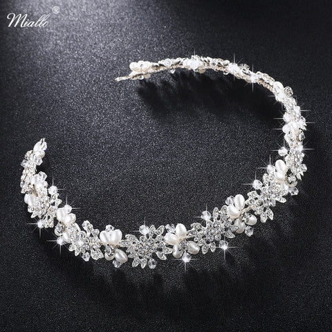 Clear Crystal Bridal Hair Vine Pearls Wedding Jewelry