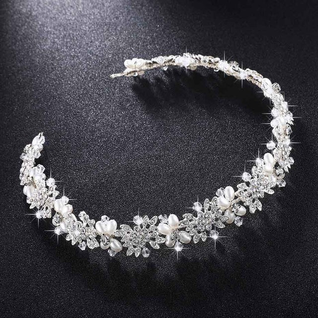 Clear Crystal Bridal Hair Vine Pearls Wedding Jewelry