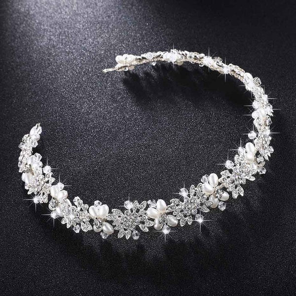 Clear Crystal Bridal Hair Vine Pearls Wedding Jewelry